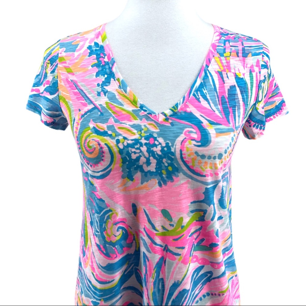 Lilly Pulitzer Pink Blue Etta Top Carnival Coral - Picture 3 of 9
